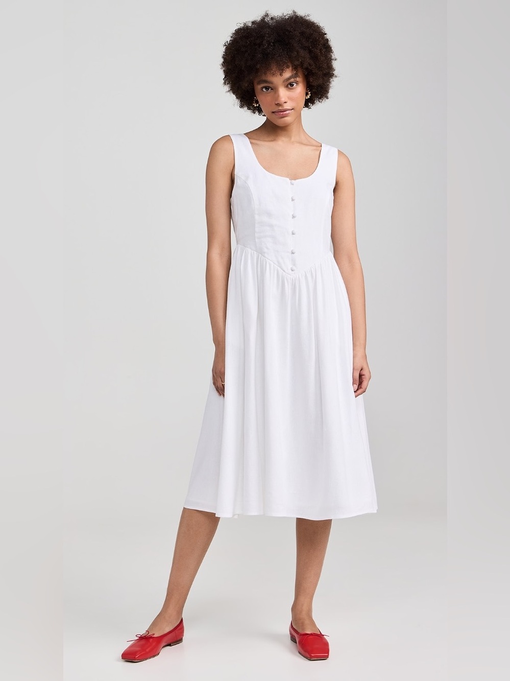Rolla’s Leonie Classic White Sleeveless Button-Front Midi Dress